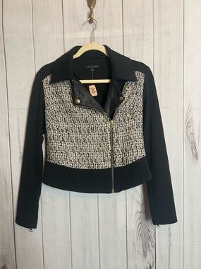 Rachel Zoe Black and Ivory Tweed Moto Blazer